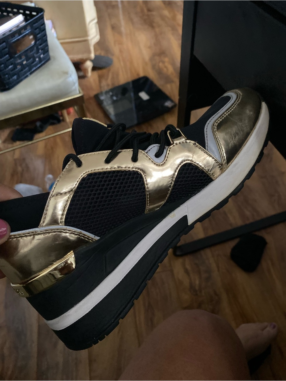 Michael Kors Black and Gold Trainer Sneakers - Picture 5 of 7
